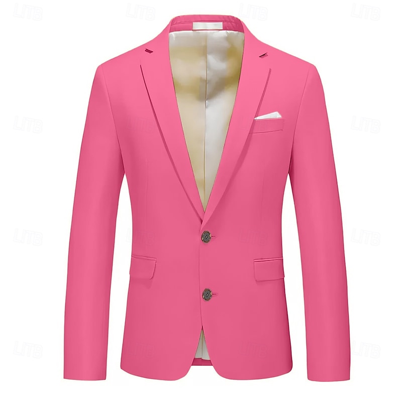 Men's Graduation Blazer Cocktail Attire Ceremony Wedding Party Business Attire Fashion Casual Spring &  Fall Polyester TR Plain Pocket Casual / Daily Single Breasted Blazer Light Pink Yellow Pink2