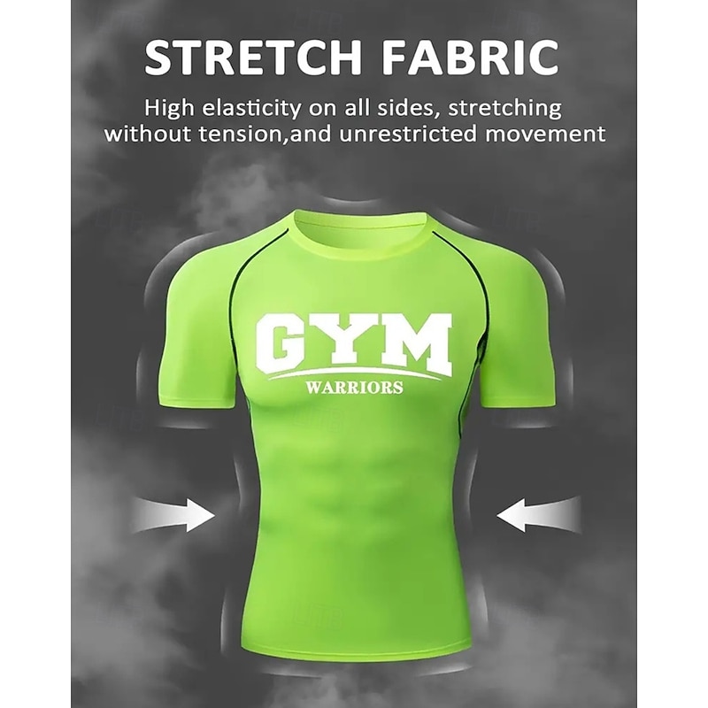 Men's Compression Shirt Athletic Shirt Gym Shirt Fitness Shirt Short Sleeve Tee Tshirt Casual Athleisure Letter Quick Dry High Stretch Compression Breathable Gym Workout Walking Jogging Sportswear