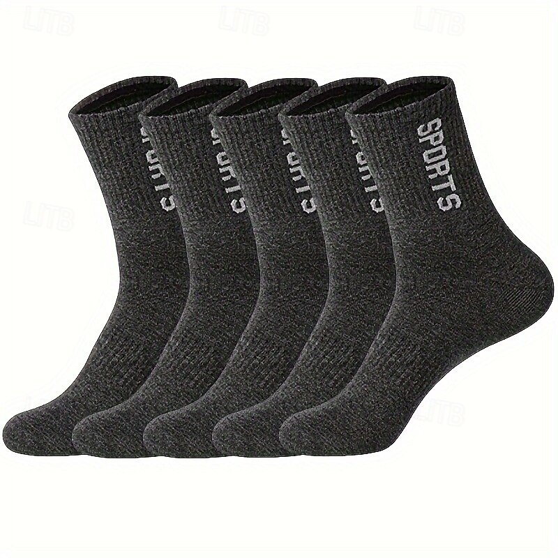 Men's 5 Pairs Multi Packs Socks Running Socks Casual Socks Black White Color Letter Sports & Outdoor Daily Vacation Basic Medium Spring Fall Fashion Casual4