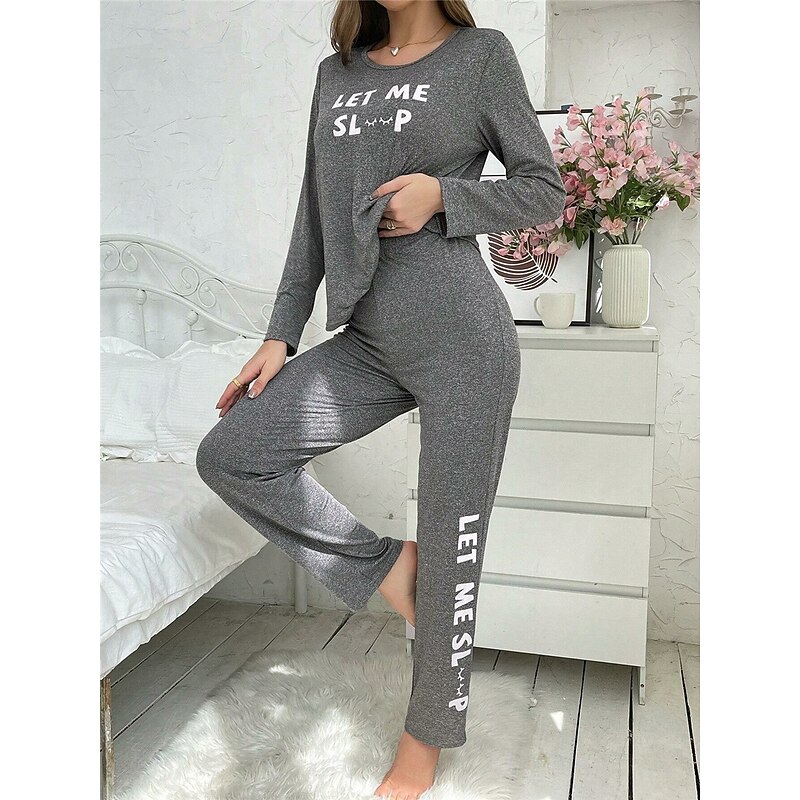 Women's Pajamas Sets Letter Fashion Comfort Home Daily Bed Breathable Crew Neck Long Sleeve T shirt Tee Pant Elastic Waist Fall Winter Home Outfits2