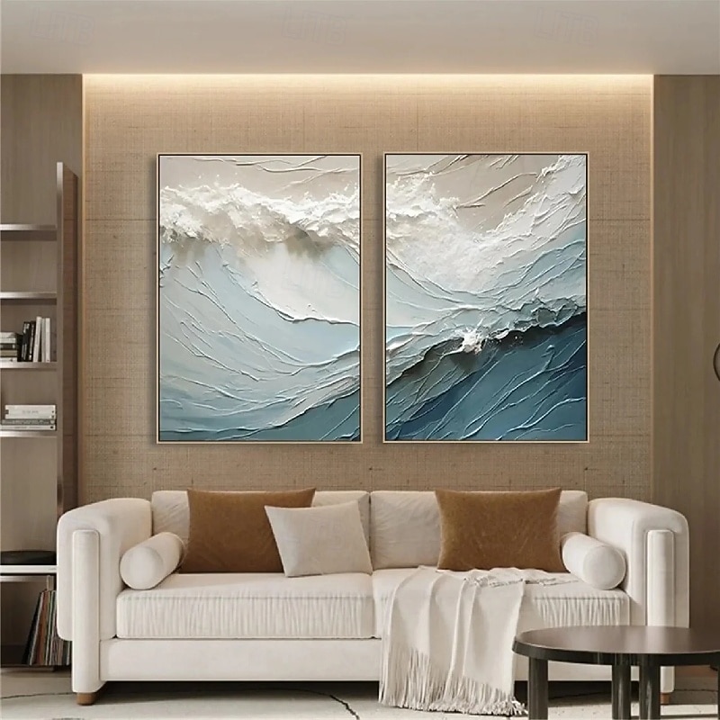 Wave oil painting handmade Wabi sabi Wall Art Beige Abstract Painting on Canvas A Pair Beige Texture oil painting Wall Art Neutral Abstract ocean painting Wall Art Boho Wal Decor4
