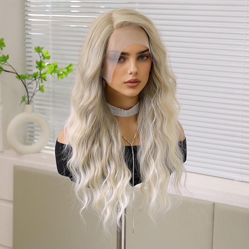 Synthetic Lace Wig Curly Style 26 inch Brown with Golden Highlights Middle Part 13x5x1 Lace Front Wig Women's Wig Light Brown Lace4