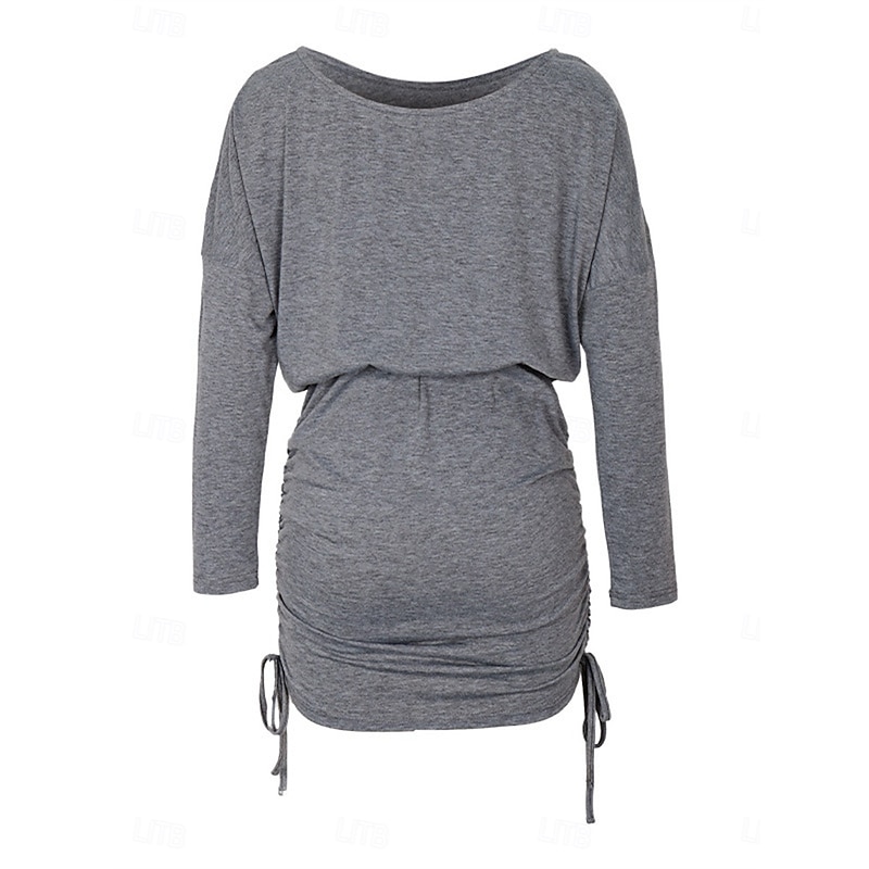 Women's Mini Dress Sweater Dress Plain Dress Casual Batwing Sleeve Street Date Loose Fit Plain Long Sleeve Boat Neck Gray Fall2
