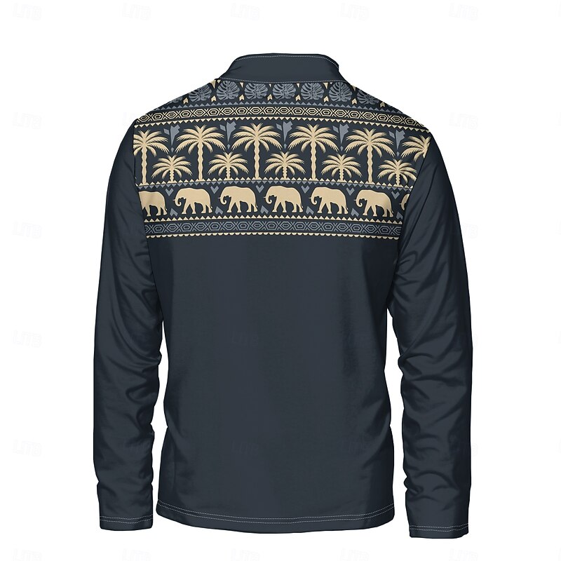 Men's Florals Hoodies Daily Casual Long Sleeve Stand Collar Vacation Going out Streetwear Dark Blue Print Spring &  Fall Designer2