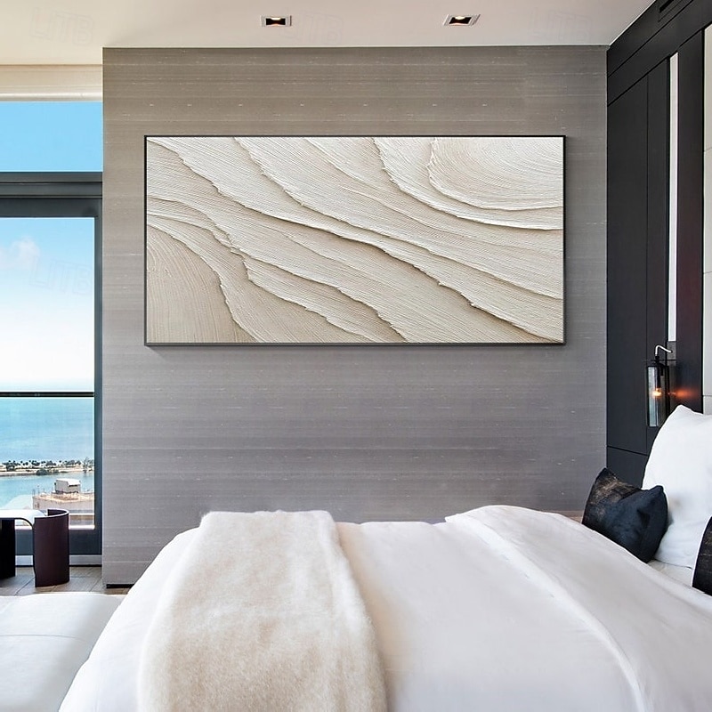 Large white oil painting handmade 3D White Canvas Oil Painting handmade Abstract painting handmade Wall Art pattle Knife wave Painting Light Luxury oil painting for Living Room bedroom wall Decor4