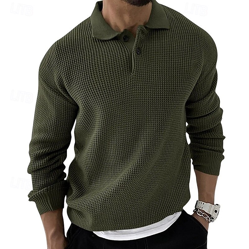 Men's Pullover Sweater Jumper Knit Sweater Ribbed Knit Regular Knitted Plain Lapel Fashion Basic Daily Wear Date Clothing Apparel Fall & Winter Black Khaki S M L3