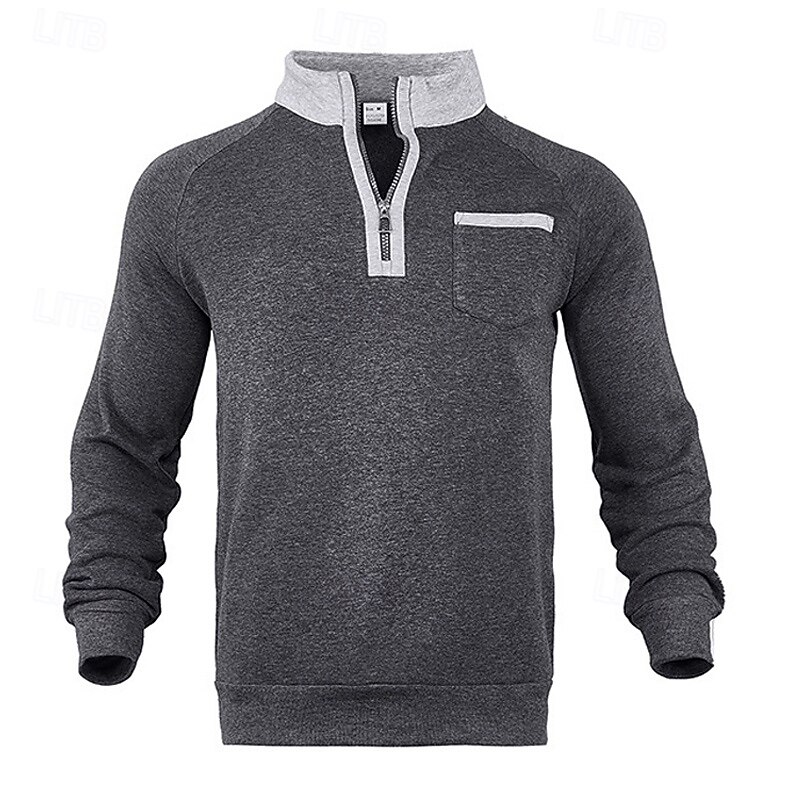 Men's Sweatshirt Quarter Zip Sweatshirt Black Navy Blue Fuchsia Light Grey Dark Gray Half Zip Color Block Patchwork Sports & Outdoor Daily Holiday Polyester Streetwear Basic Casual Spring & Fall 13
