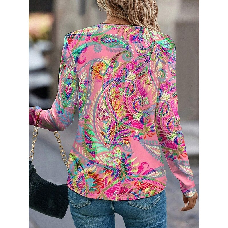 Women's T shirt Long Sleeve Casual Print Regular Tops Daily Pink Spring Fall Prefall2