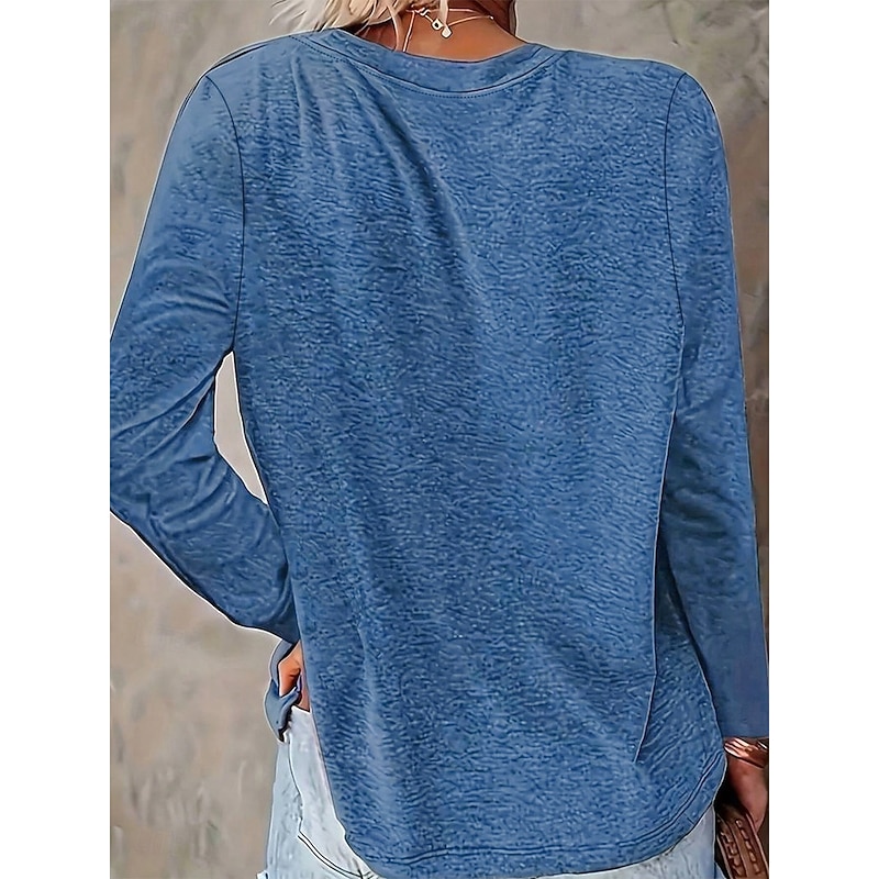 Women's T shirt Long Sleeve Bird Letter Casual Long Sleeve Round Neck Regular Tops Daily Print Blue Spring & Fall Spring, Fall, Winter,  Prefall2