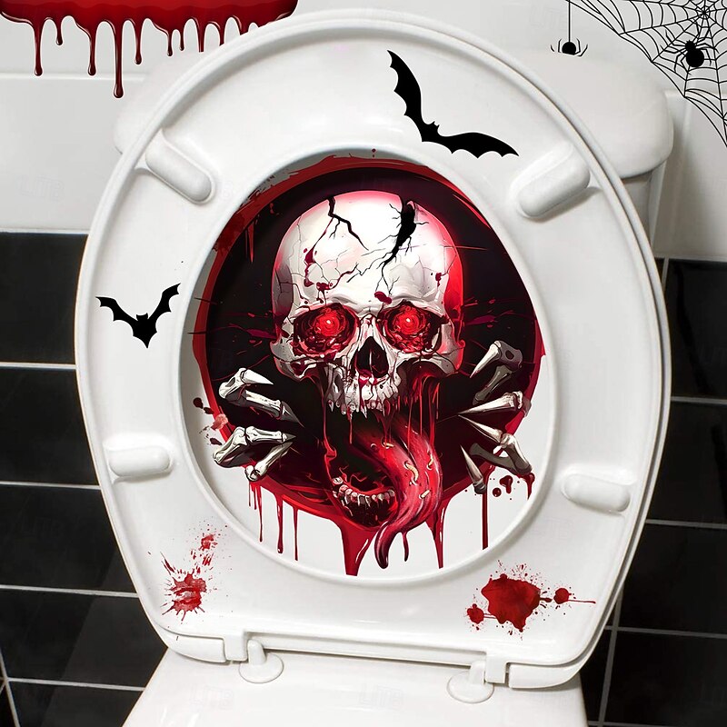 Halloween Stickers Ghost Skull Blood Splatter Bat Decor Wall Stickers for Bathroom and Toilet, Self-Adhesive Stickers4