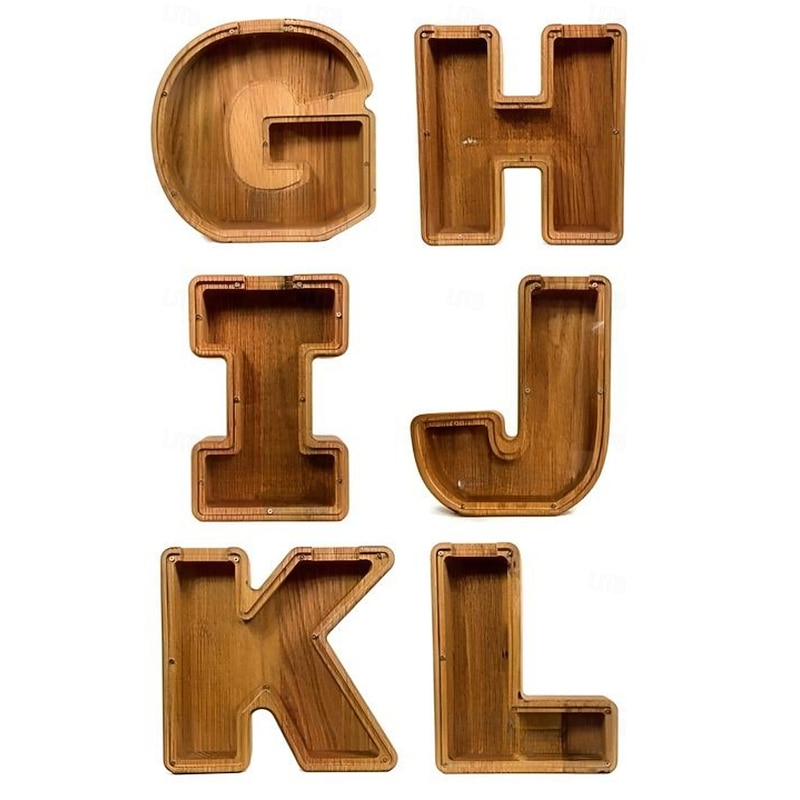Wooden Letter Piggy Bank 26 Alphabets Wooden Coin Piggy Bank Christmas Birthday Toy Gift Home Decoration for Kids 7