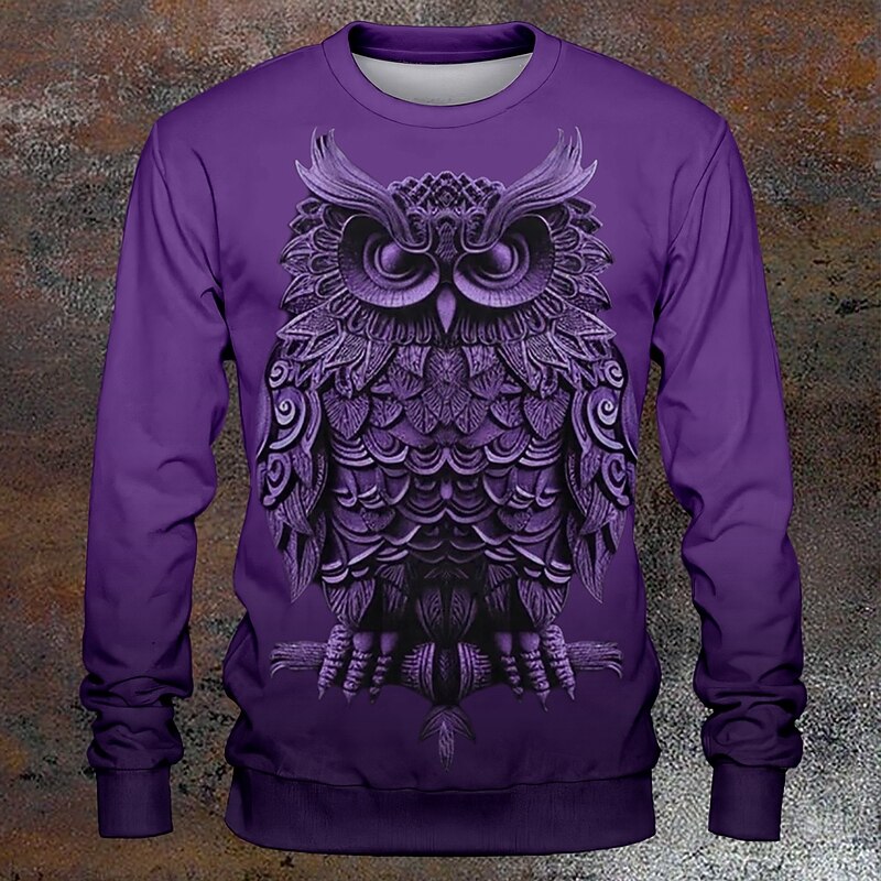 Halloween Men's Owl Hoodies Sweatshirt Long Sleeve Sweatshirt Crew Neck Fashion Cowboy 3D Print Fall Winter2