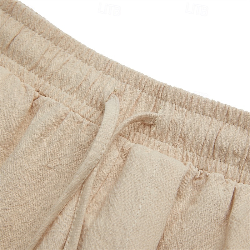 Men's Cargo Shorts Shorts Linen Shorts Summer Shorts Drawstring Elastic Waist Multi Pocket Plain Comfort Breathable Short Casual Daily Holiday Fashion Classic Style Black White4