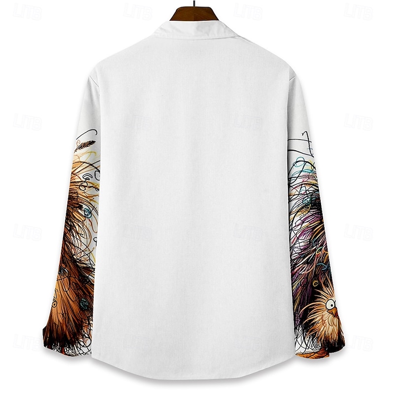 Men's Rooster Beach Shirt Button Up Shirt Long Sleeve Hawaiian Casual Vacation Daily Fall Winter Spring & Summer Collared Shirts 3D Print Light Blue Violet Black White Yellow2