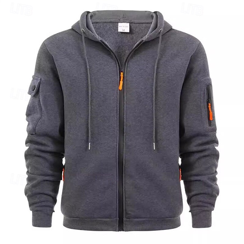 Men's Hoodie Full Zip Hoodie Black Navy Blue Brown Light Grey Dark Gray Hooded Plain Pocket Sports & Outdoor Daily Holiday Polyester Streetwear Basic Casual Spring &  Fall Clothing Apparel Hoodies3