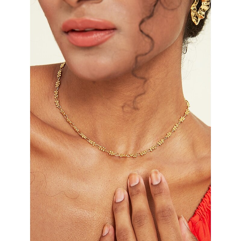 Gold Plated Copper Flower Choker Necklace - Delicate Adjustable Chain for Women