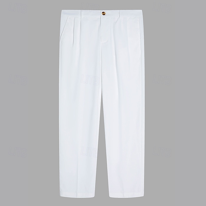 Men's Linen Pants Trousers Summer Pants Front Pocket Pleats Straight Leg Plain Comfort Breathable Casual Daily Holiday Fashion Basic Black White3