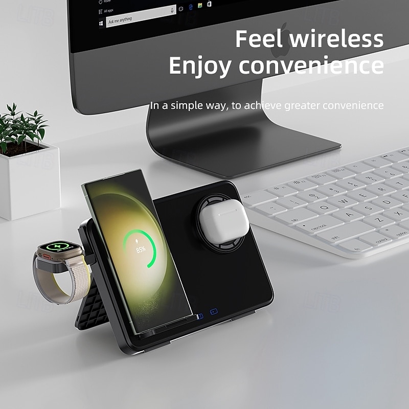 Wireless Charger 15 W Output Power Wireless Charging Station CE Certified Fast Wireless Charging MagSafe 4 in 1 For Apple Watch iPhone 14/13/12/11 Pro Max Cellphone Gear S3 Frontier Gear S2 Classic3