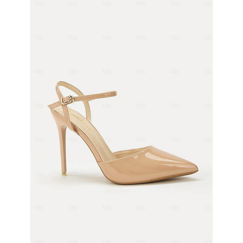 Women's Chic Nude Patent Leather High Heel Sandals with Adjustable Ankle Strap, Ideal for Evening Events and Professional Settings2