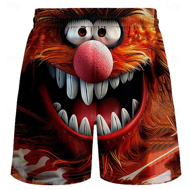 Men's Animal Cartoon Optical Illusion Sweat Shorts Beach Shorts Terry Shorts Mid Waist Vintage Casual Daily Holiday Streetwear Drawstring Elastic Waist 3D Print Designer Clothing Apparel2