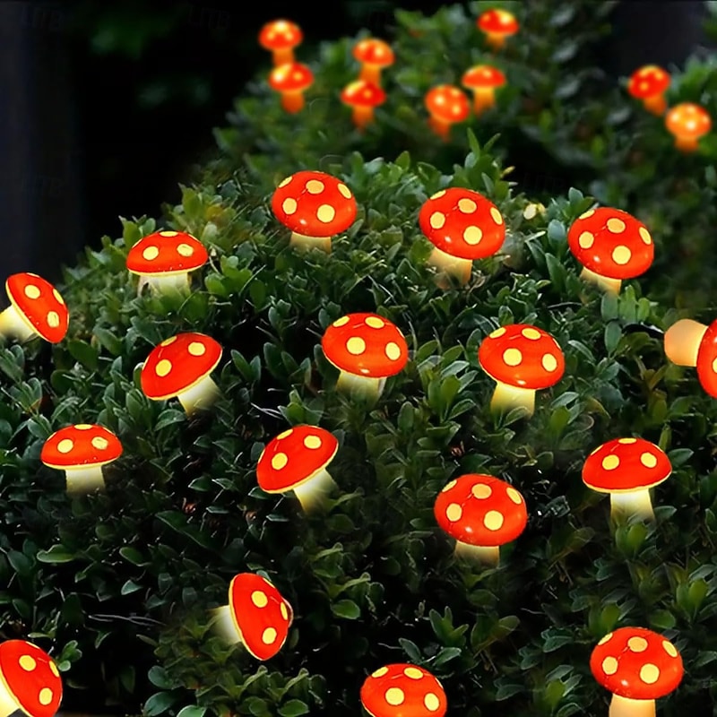 Solar Mushroom Lights Garden Lights for Outdoor Decor 6.5m 30LEDs 7M 50LEDs Cute Mini Mushroom String Lights 8 Modes Solar Pathway Lights for Garden Lawn Flowerbed Fence Christmas Decoration2