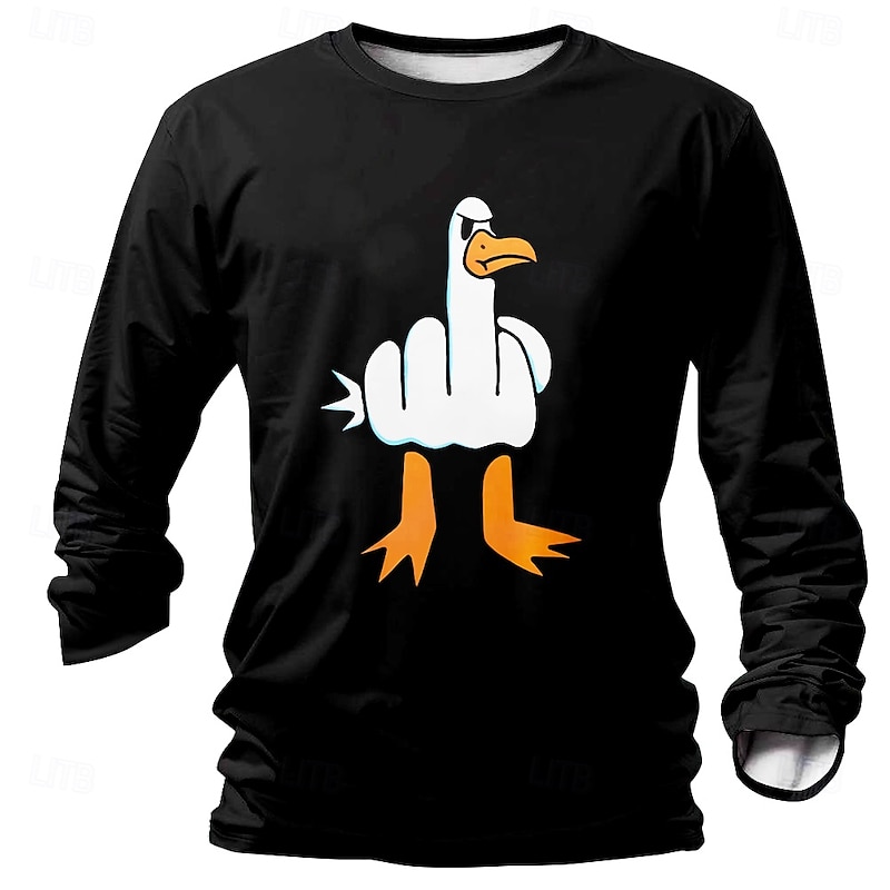 Men's Rude Offensive Animal Funny T shirt Henley Shirt Long Sleeve T shirt 3D Print Crew Neck Shirt Designer Street Casual Daily Black Green Gray Summer Spring Fall Clothing Apparel S M L XL 2XL 3XL