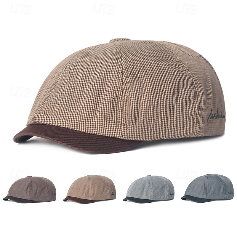 Men's Sun Hat Bowler Hat khaki Light Grey Cotton Vintage Fashion Casual Street Daily Plaid Sunscreen Breathable