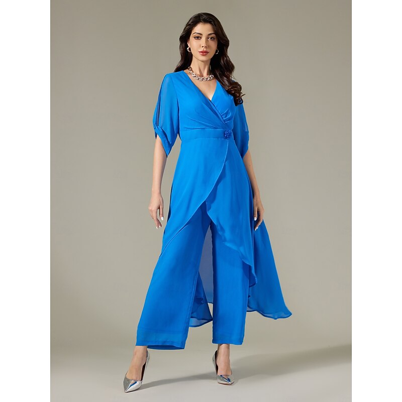 Chiffon Irregular Hem Split Sleeve Wide Leg Jumpsuit4