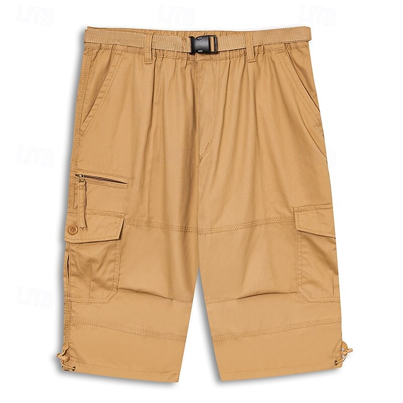 Men's Cargo Shorts Shorts Capri Pants Hiking Shorts Elastic Waist Multi Pocket Plain Comfort Wearable Casual Daily Going out Sports Stylish ArmyGreen Black2