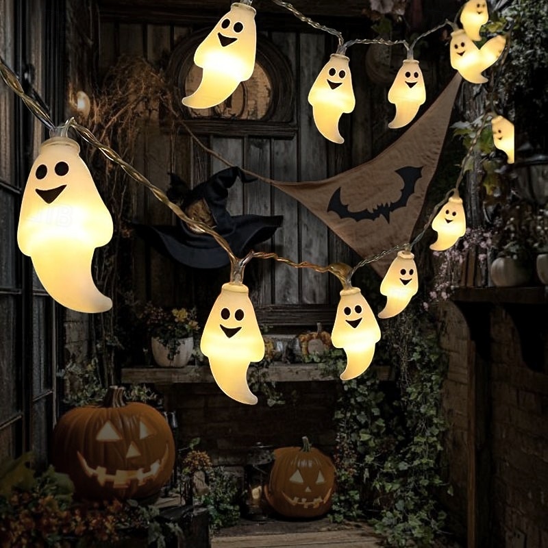 1 Pc 1.5M-10 Leds Halloween Lighted ghost light string indoor and outdoor bedroom restaurant Halloween eerie atmosphere decoration light festival atmosphere light