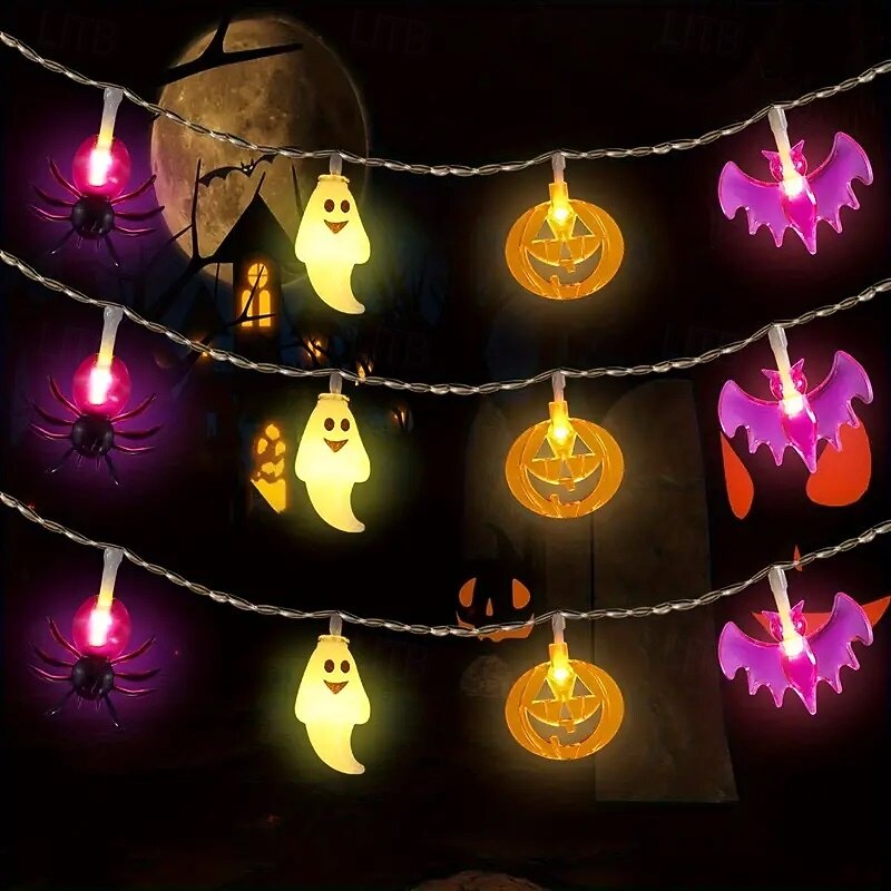 Halloween String Lights Lighted Ghost Pumpkin Bat Lights 3m 20LEDs Battery Powered Ghost Festival Party Garden Home Decoration Balcony Haunted House Bar Hanging Lights4