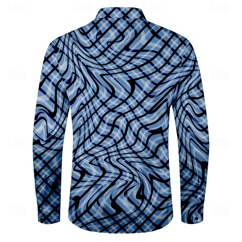 Men's Dress Shirt Button Up Shirt Long Sleeve Casual Business Casual Business Daily Fall Winter Spring & Summer Shirt Collar Button Up 3D Print Blue2