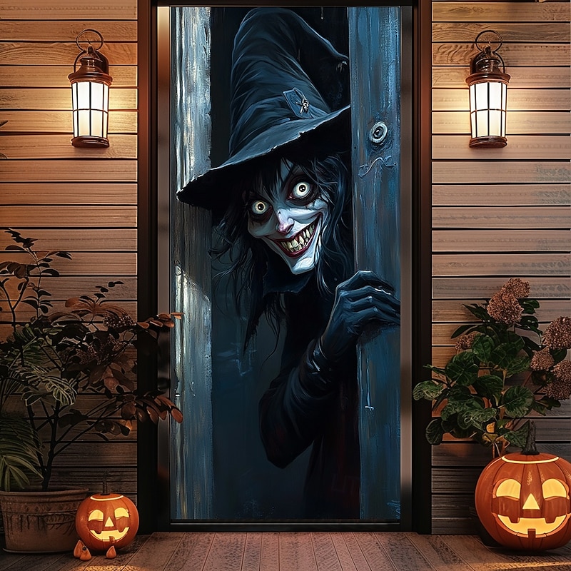 Halloween Door Decorations Halloween Door Covers Witches Door Tapestry Door Curtain Decoration Backdrop Door Banner for Front Door Farmhouse Holiday Party Indoor Outdoor Decor Supplies3
