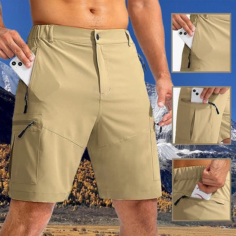Men's Athletic Shorts Cargo Shorts Outdoor Shorts Hiking Shorts Elastic Waist Zipper Pocket Plain Breathable Quick Dry Short Outdoor Daily Streetwear Sports Fashion Black Khaki Micro-elastic