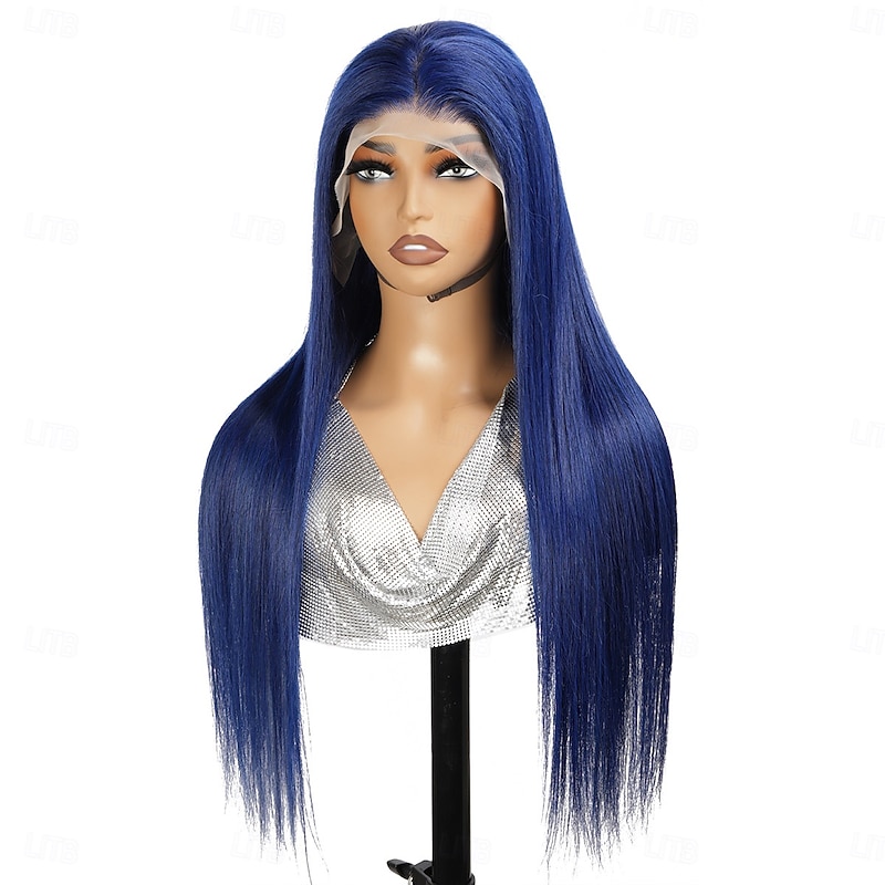 13X4 Blue Lace Front Human Hair Wig Straight Hair Clear Lace Front Wig 150% Density4