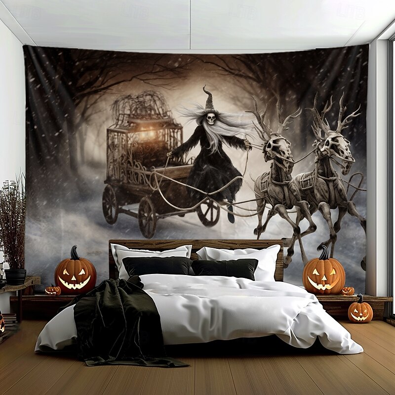 Halloween Hanging Tapestry Witch Dead Horses Wall Art Large Tapestry Mural Decor Photograph Backdrop Blanket Curtain Home Bedroom Living Room Decoration4