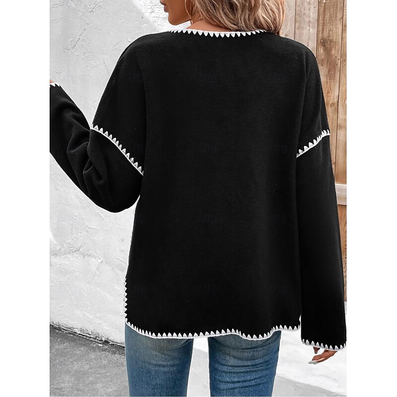 Women's Jacket Party Pocket Solid Color Windproof Fashion Loose Fit Outerwear Long Sleeve Fall Black S2