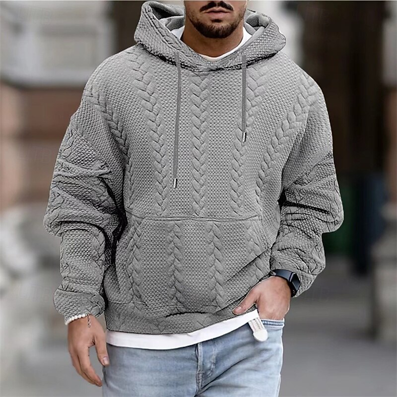 Men's Hoodie Black White Blue Orange Gray Hooded Plain Jacquard Pocket Ribbed Textured Sports & Outdoor Daily Holiday Polyester Textured Streetwear Basic Casual Spring &  Fall Clothing Apparel Hoodies4