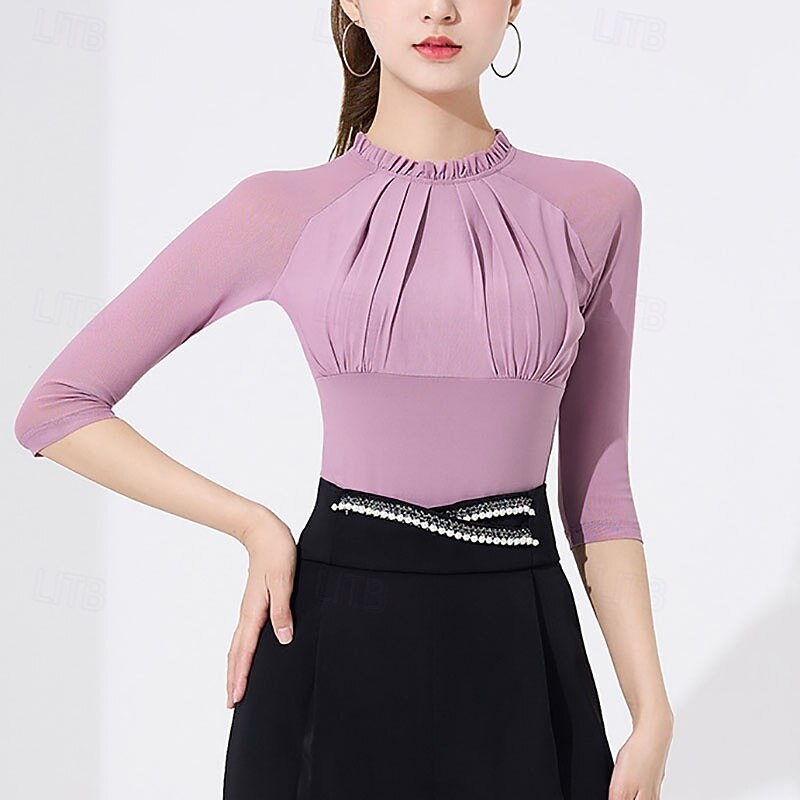 Latin Dance Ballroom Dance Leotard / Onesie Pure Color Splicing Tulle Women's Performance Training Half Sleeve High Polyester2