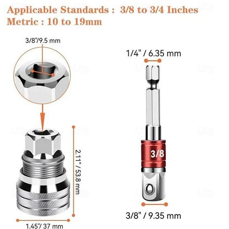 Multi-Function Universal Socket Wrench Tool 3/8' Adjustable Maintenance Set with Durable Vanadium Steel, Compatible with Drill & Hand Wrench, Ideal for Removing Damaged, Rounded, & Rusted Bolts3