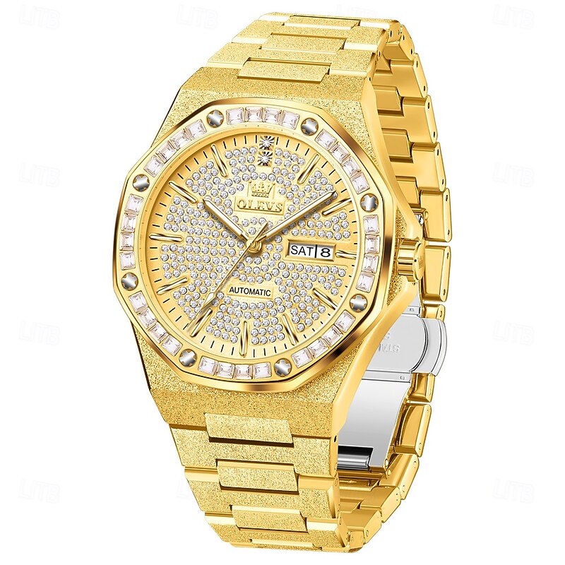 OLEVS Men Mechanical Watch Creative Minimalist Fashion Business Automatic Self-winding Luminous Calendar Date Week Steel Watch3