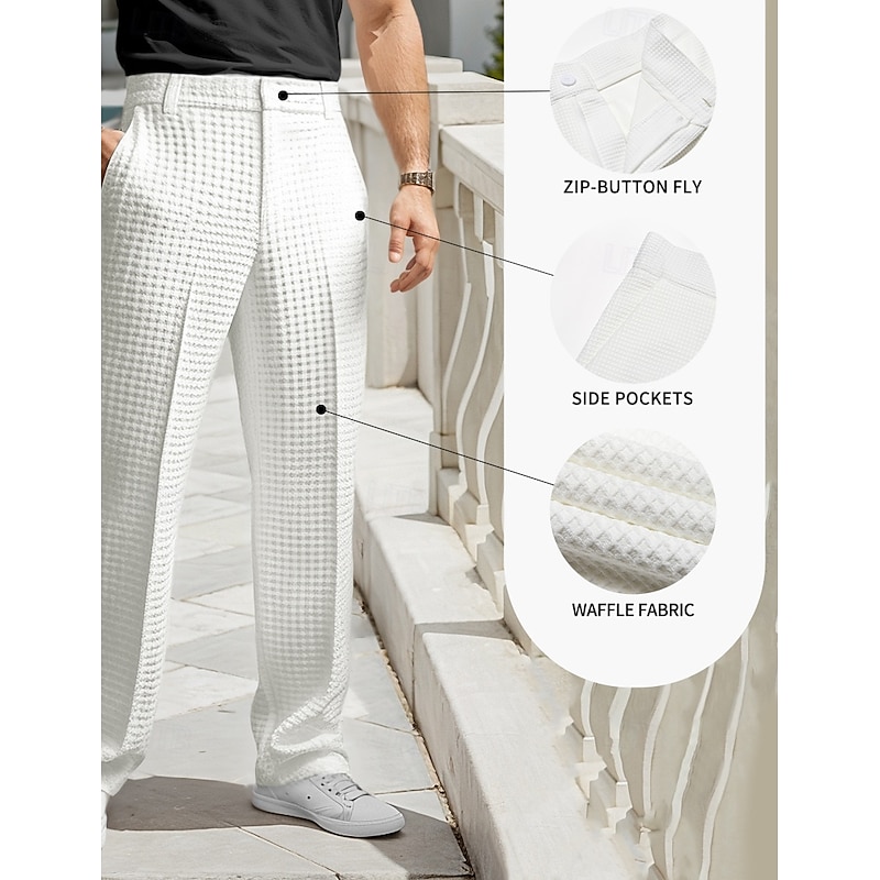 Men's Trousers Dress Pants Slacks Suit Pants Waffle Pants Front Pocket Straight Leg Plain Comfort Full Length Business Daily Holiday Fashion Chic & Modern Black White Stretchy2