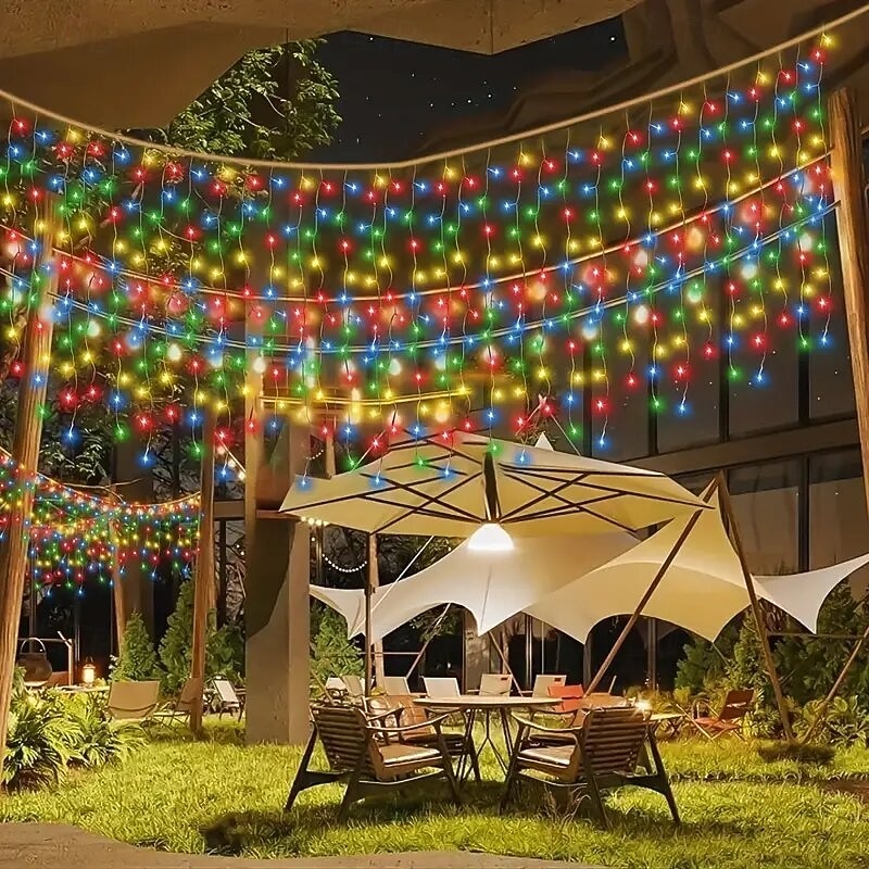 LED Icicle String Lights Xmas Holiday Curtain Lighting 3.5M 5M 216Leds For Xmas New Year Window Christmas Holiday Party Colorful Decoration AC220V 230V 240V EU Plug3