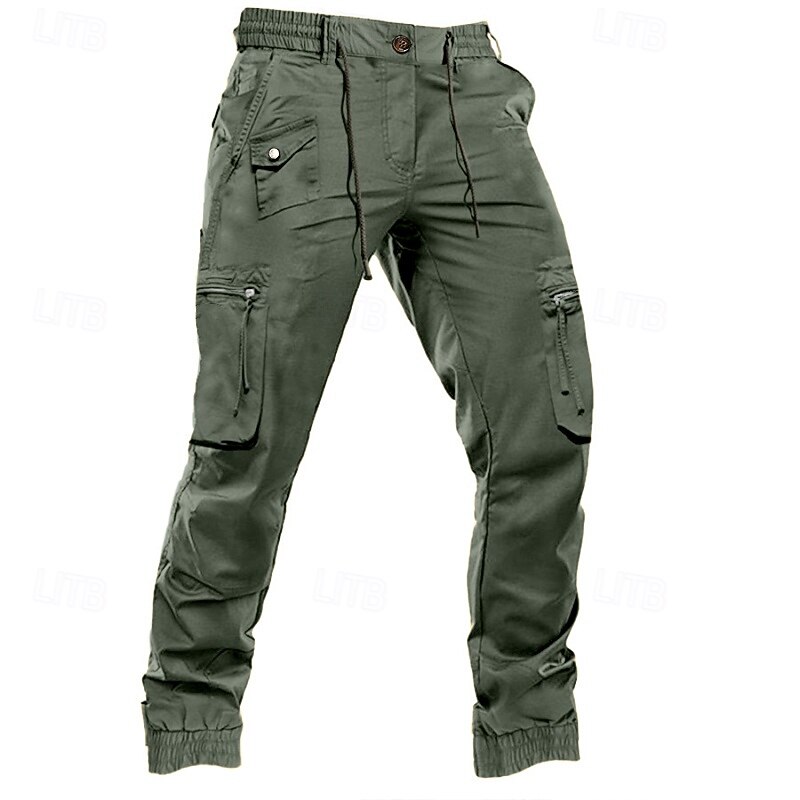 Men's Cargo Pants Trousers Casual Pants Drawstring Elastic Waist Multi Pocket Plain Comfort Soft Full Length Outdoor Daily Holiday Fashion Streetwear Black Green Micro-elastic