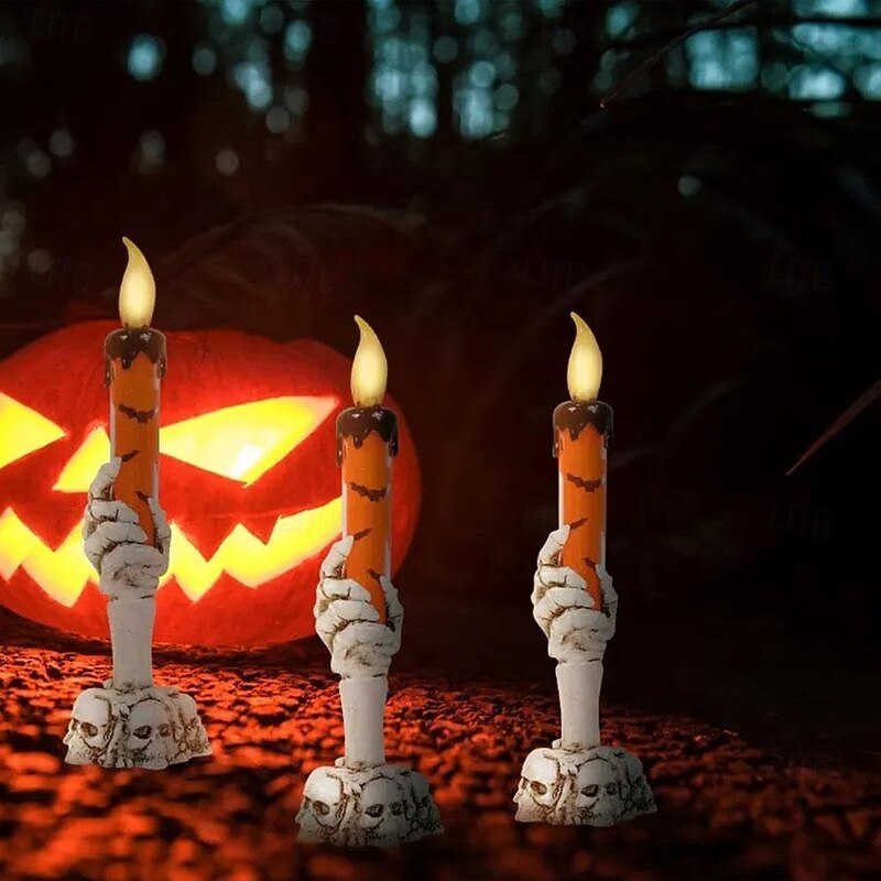 3pcs Halloween Decorations Candle Light Bar KTV Scary Ghost Hand Skull Light LED Flashing Night Lamp
