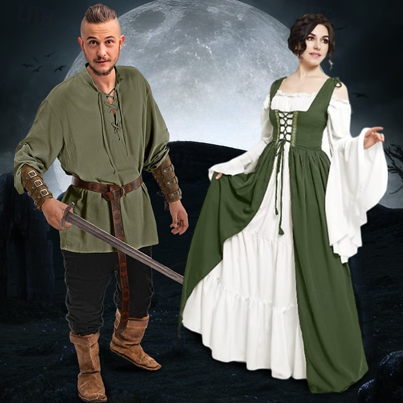 Couples Retro Vintage Medieval Renaissance Outfits Halloween Group Couples Costumes Pirate Viking Ranger Vikings: Valhalla Men's Women's Halloween Carnival Performance LARP2