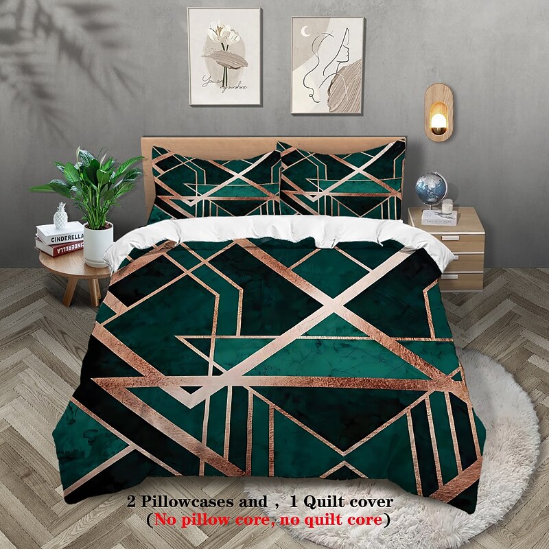 Luxury Geometric Color Block Abstract Bee 3-Piece Duvet Cover Sets Bedding Set - Elegant and Modern Design - Includes Duvet Cover and Pillowcases - Soft and High-Quality Fabric - Perfect for a Chic and Stylish Bedroom Look - Easy to Clean and Maintain2