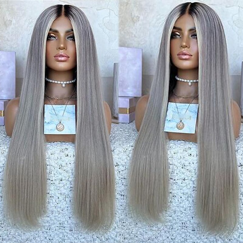 Remy Human Hair 13x4 Lace Front Wig Middle Part Brazilian Hair Silky Straight Multi-color Wig 130% 150% Density with Baby Hair Highlighted / Balayage Hair Natural Hairline For Women Long Human Hair
