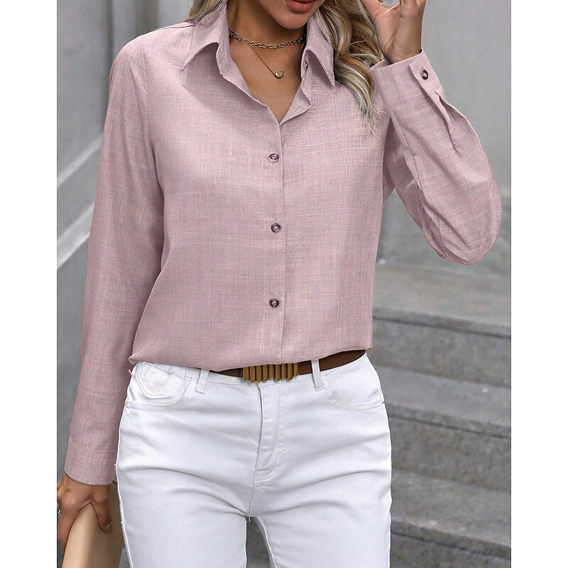 Women's Shirt Stylish Modern Long Sleeve Regular Tops Shirt Collar Work Black Light Green Pink Blue Spring Fall Winter
