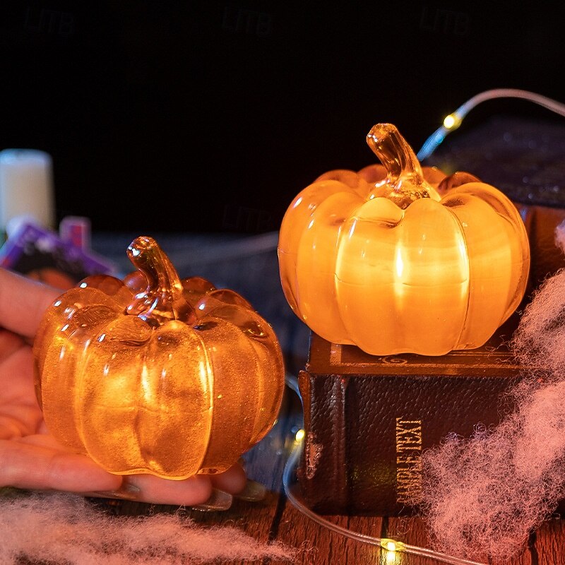 Halloween Decorations Jack O Lantern Pumpkins Lantern LED Candle Light Battery Powered Halloween Light Up Pumpkins Costume Props Desktop Ornaments 1PC4
